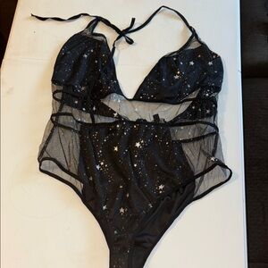 iHeartRaves Black Starry Mesh Bodysuit